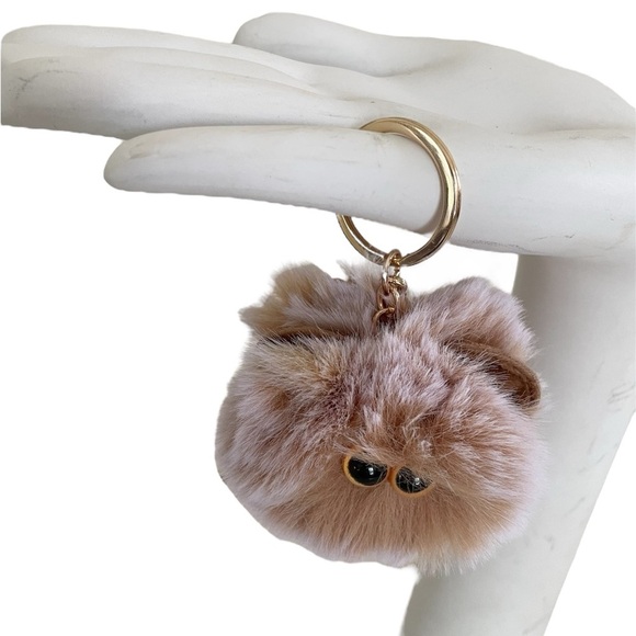 Fuzzy Brown Pom Pom Animal Keychain Accessory - Picture 8 of 14